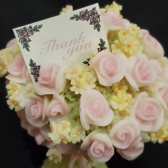 Seraphim Roses THANK YOU BOUQUET pink flower figure Heaven on Earth 84391 3.7"hi - Picture 2 of 8